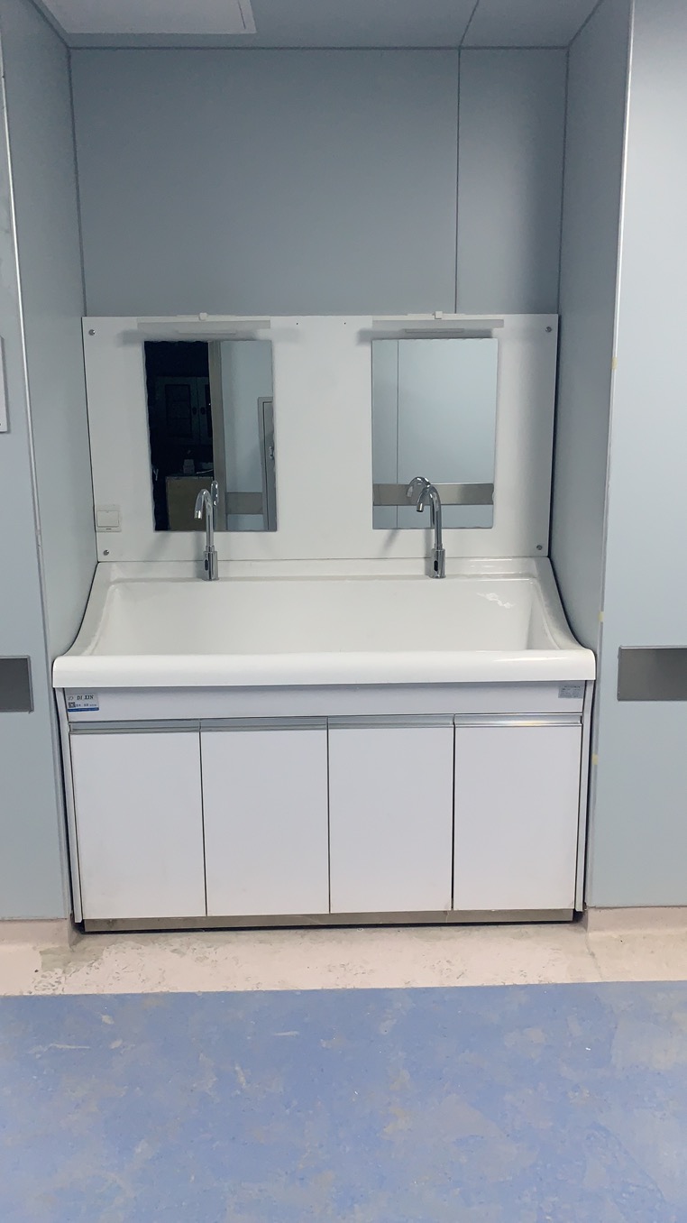 高分子洗手池兩人位高背洗手池可配感應肥皂液